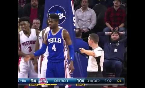 Nerlens Noel piggy back fouls Andre Drummond