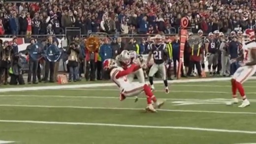 Patriots’ Danny Amendola with a viscious head first hit on Chiefs’ Jamell Fleming