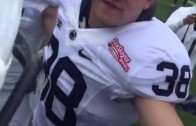 Penn State linebacker slams his head into teammates helmets pre-game