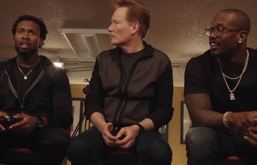 Von Miller, Marshawn Lynch & Josh Norman play video game “Doom” with Conan