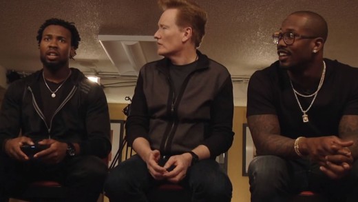 Von Miller, Marshawn Lynch & Josh Norman play video game “Doom” with Conan