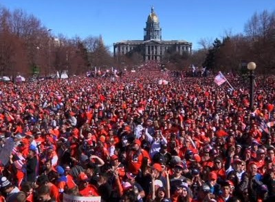 Broncos fans flood the streets of Denver for SB50 parade