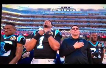 Cam Newton was zoned in hard for the National Anthem