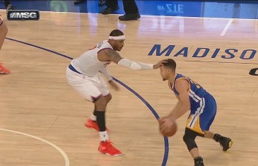 Carmelo Anthony defends Steph Curry by putting his hand on his head