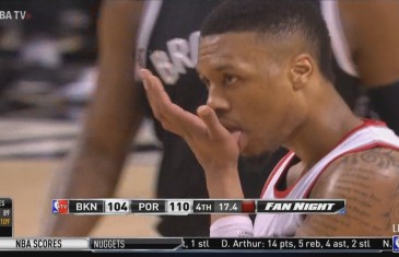 Damian Lillard hits the half court shot after the whistle