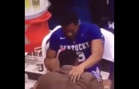 Kentucky player Isaiah Briscoe gets caught in a VERY awkward shot