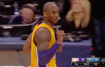 Kobe Bryant hits the dagger 3-pointer & waves his finger