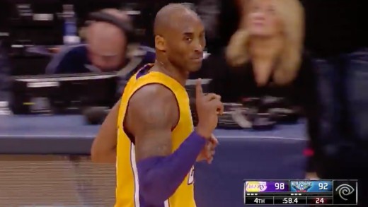 Kobe Bryant hits the dagger 3-pointer & waves his finger