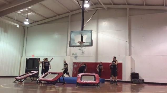Liberty University dunk team breaks backboard on trick dunk