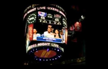 Meek Mill dabs with Nicki Minaj at the Philadelphia 76ers game