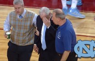 North Carolina head coach Roy Williams collapses during timeout