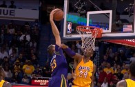 Ryan Anderson throws down the slam on Kobe Bryant