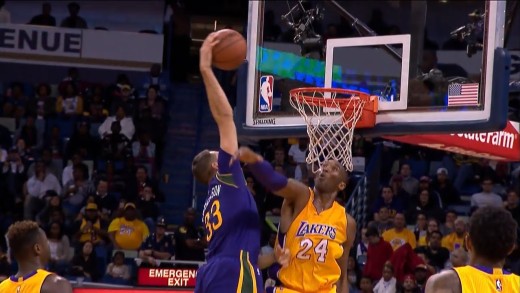 Ryan Anderson throws down the slam on Kobe Bryant