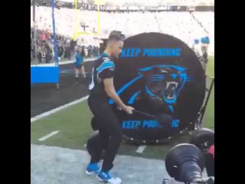 Stephen Curry pounds the Panthers drum