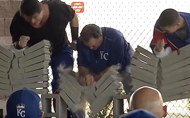 Royals manager Ned Yost breaks concrete blocks with bare hands