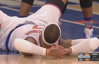 Carmelo Anthony gets stuffed by the rim on failed dunk attempt