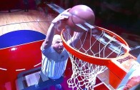 Clippers owner Steve Ballmer dunks ball off trampoline