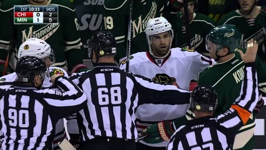 Duncan Keith viciously cracks Charlie Coyle with his stick