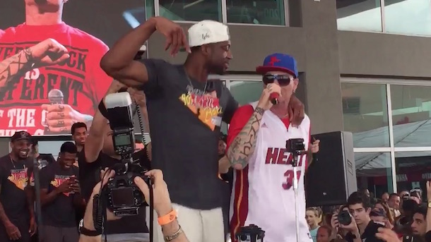 Dwyane Wade dances with Vanilla Ice during 