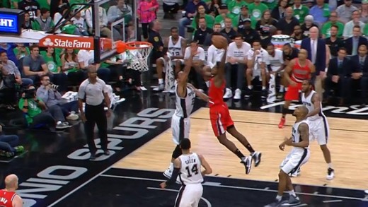 Ed Davis gets stuffed by the rim on dunk attempt