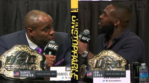 Jon Jones & Daniel Cormier throw shots during UFC 197 presser