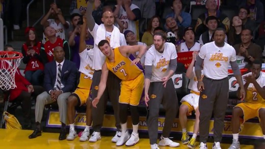 Jordan Clarkson crosses Evan Fournier & gets funny Laker bench reaction