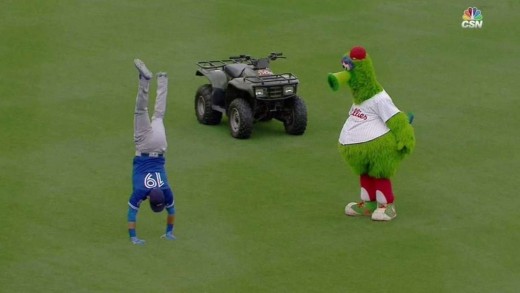 Jose Bautista & the Phillie Phanatic square off