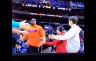 Kevin Seraphin trucks young fan during warm ups