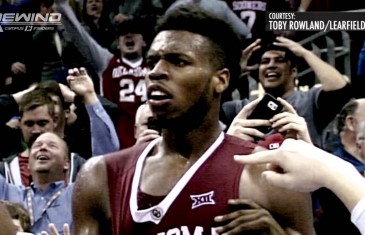 Oklahoma’s Buddy Hield almost drains the half court buzzer beater