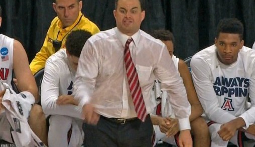 Arizona coach Sean Miller drenches shirt in sweat