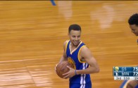 Stephen Curry hits deep floater from distance after the whistle