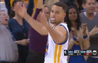 Stephen Curry hits the shimmy after hitting the 3 ball