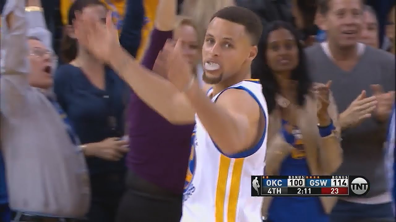 Stephen Curry hits the shimmy after hitting the 3 ball