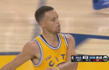 Stephen Curry throws down the fast break slam