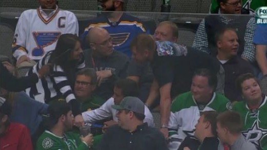 Dallas Stars & St. Louis Blues fans fight over hockey stick