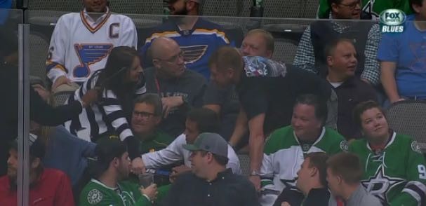 Dallas Stars & St. Louis Blues fans fight over hockey stick