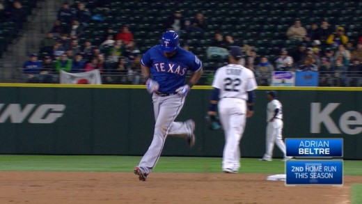 Adrian Beltre golfs a 3-run homer at Safeco Field