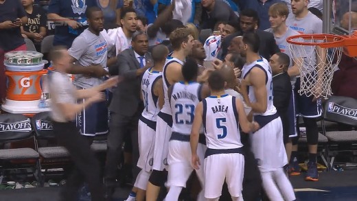 Anthony Morrow starts a scuffle with the Mavs from the bench