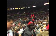 Atlanta Hawks mascot destroys his balls after falling onto a rail