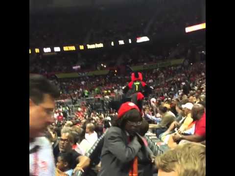 Atlanta Hawks mascot destroys his balls after falling onto a rail