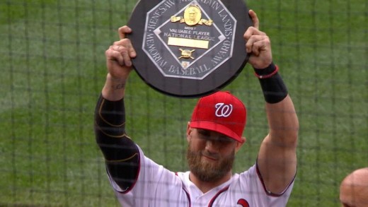 Bryce Harper receives his MVP & Silver Slugger trophies