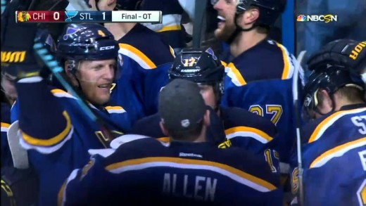 Crazy bounce ends Blackhawks & Blues OT battle in Game 1