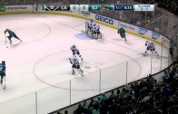 Drew Doughty bats puck out of mid-air to prevent a goal