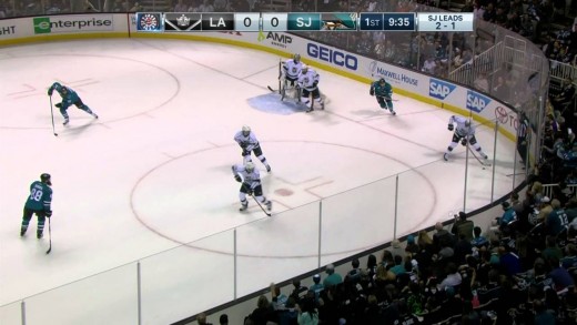 Drew Doughty bats puck out of mid-air to prevent a goal