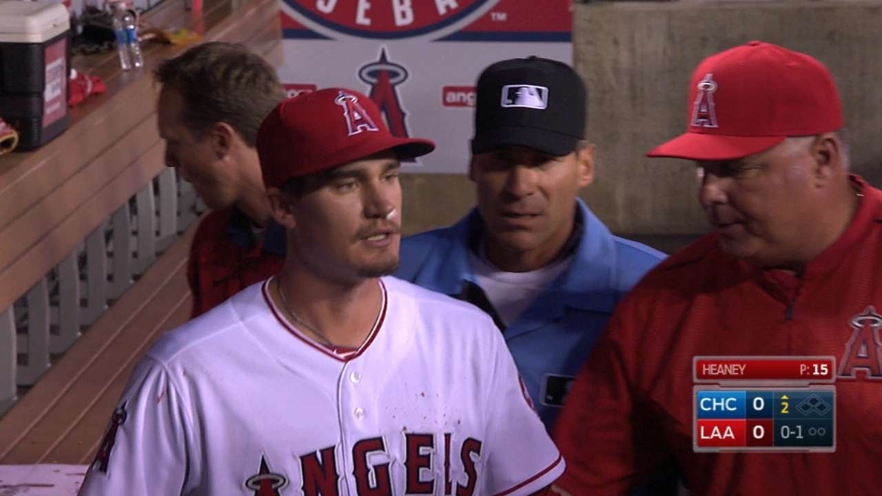 Game stops after Angels pitcher Andrew Heaney gets a bloody nose