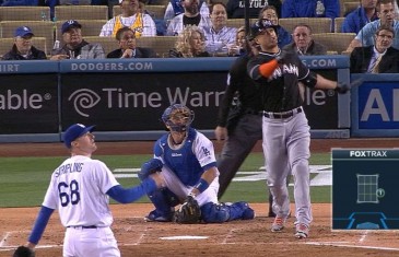 Giancarlo Stanton belts a solo homer in Dodger stadium