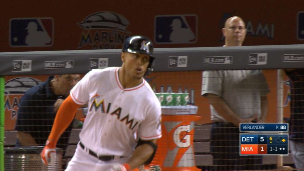 Giancarlo Stanton blasts his first homer of the year