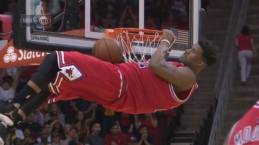 Jimmy Butler gets T’d up for pulling up on the rim