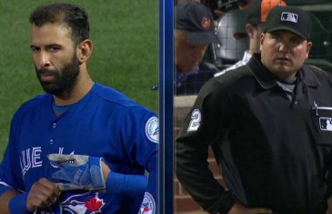 Jose Bautista has an intense stare down with an umpire