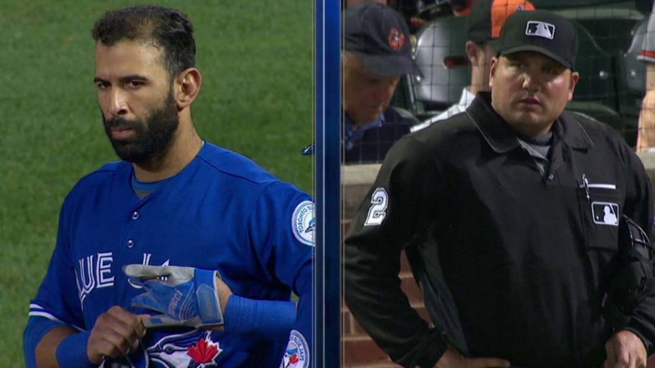 Jose Bautista has an intense stare down with an umpire